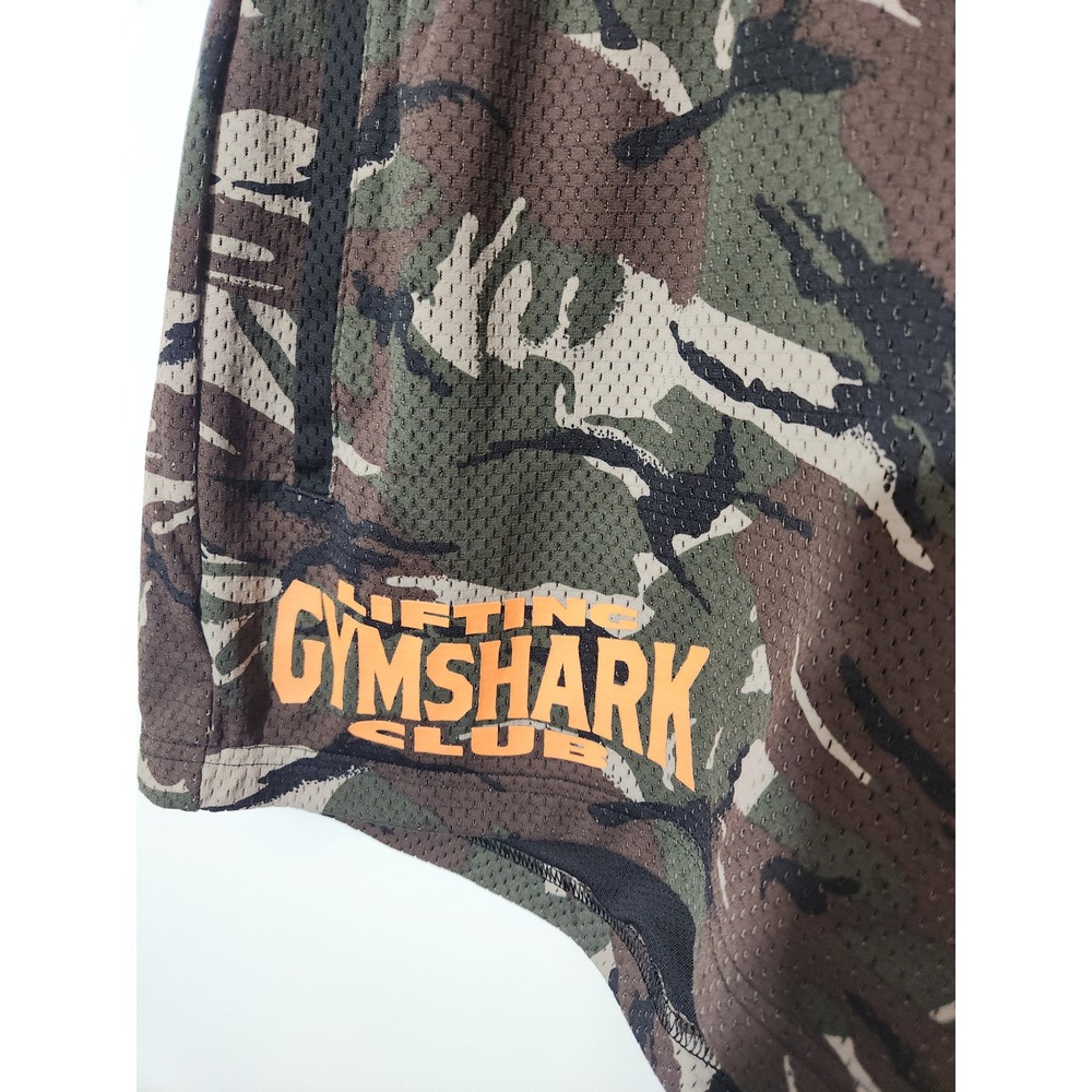 Gymshark Mens Lifting Club Printed Mesh 5" Shorts Camo Green Orange Size S - Picture 9 of 12